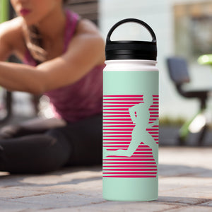 18oz Handle Lid Stainless Steel White Coated Water Bottle